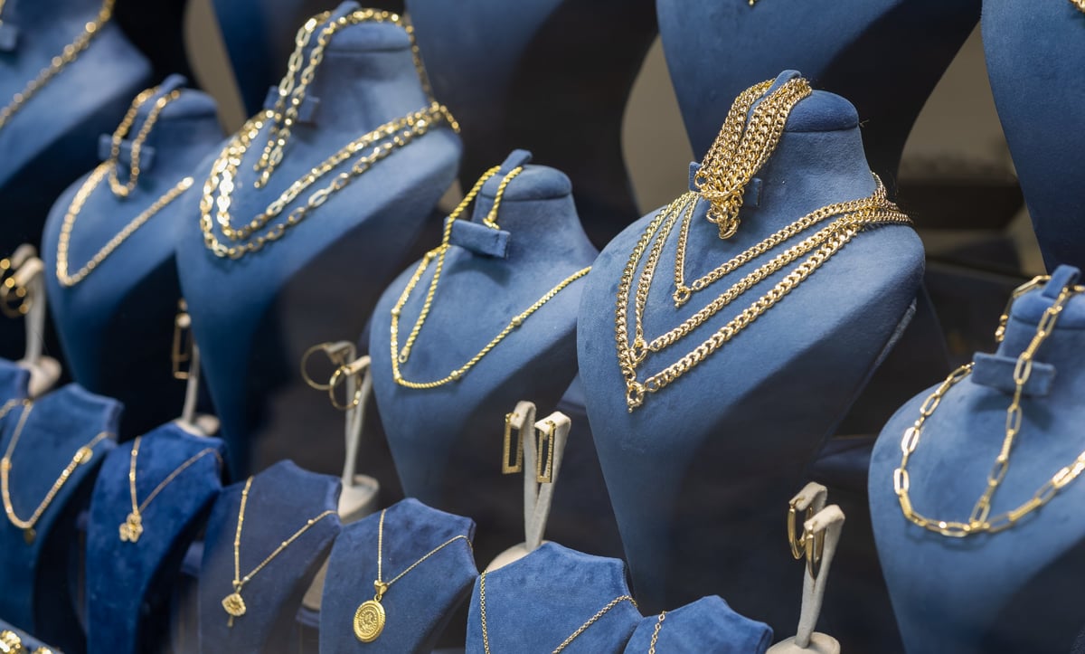 Gold and diamond jewelry on display in a boutique